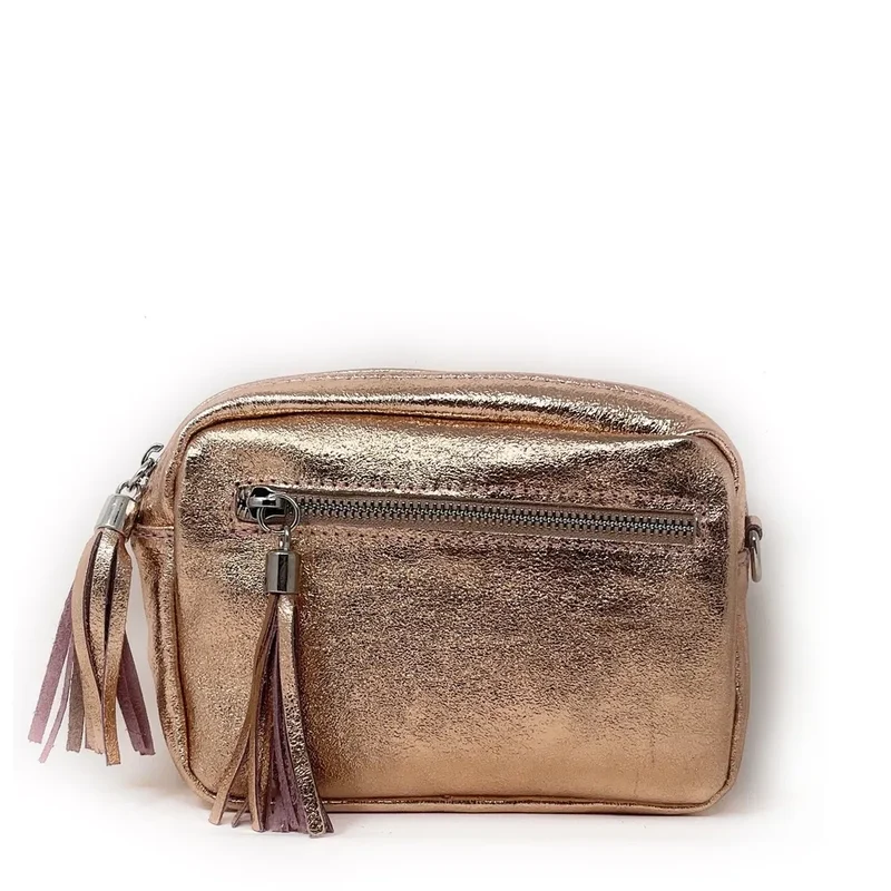 Sac trotteur à bandoulière en cuir irisé LITTLE SEVILLE Rose gold