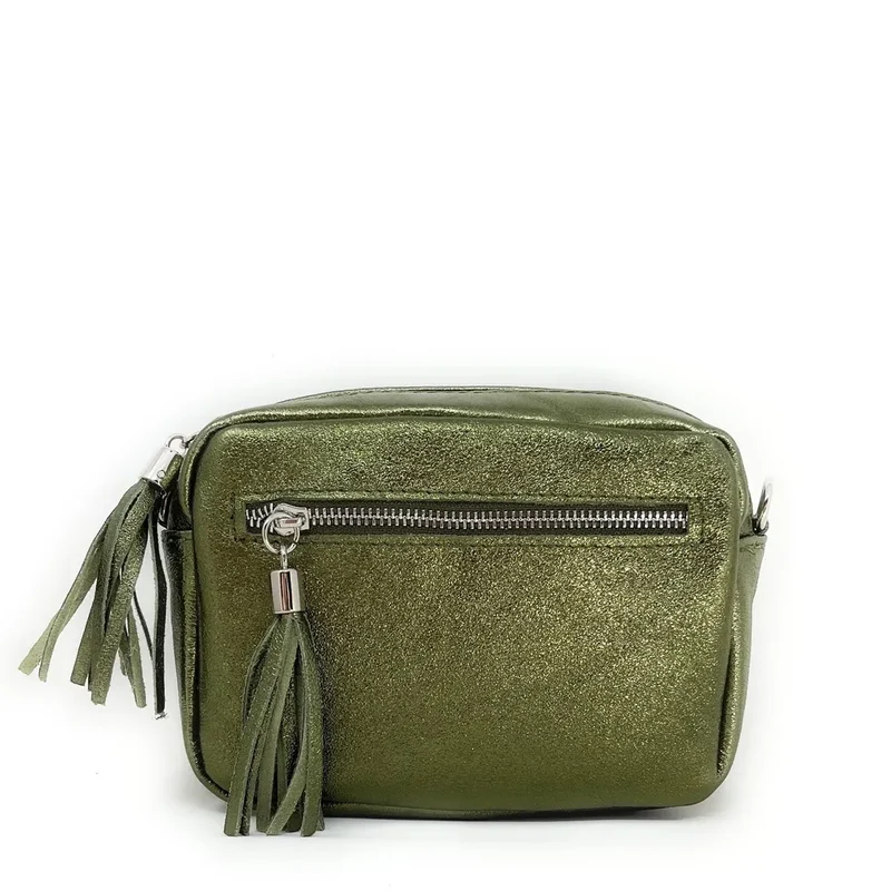Sac trotteur à bandoulière en cuir irisé LITTLE SEVILLE Kaki irisé