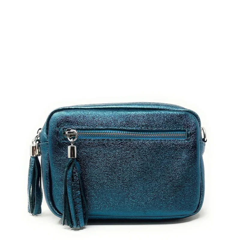Sac trotteur à bandoulière en cuir irisé LITTLE SEVILLE Bleu canard irisé