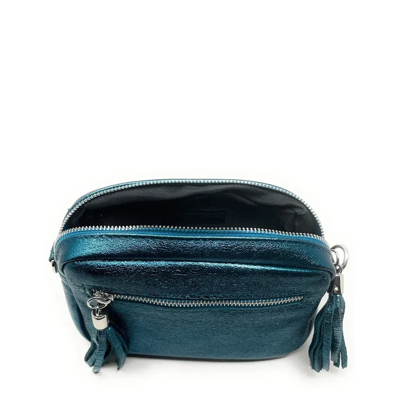Sac trotteur à bandoulière en cuir irisé LITTLE SEVILLE Bleu canard irisé
