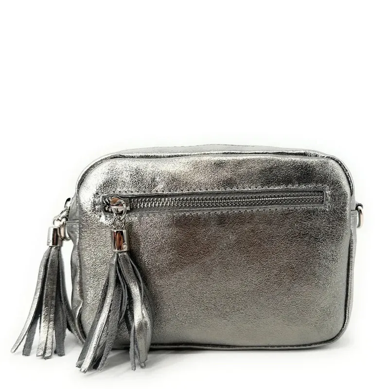 Sac trotteur à bandoulière en cuir irisé LITTLE SEVILLE Argent moyen