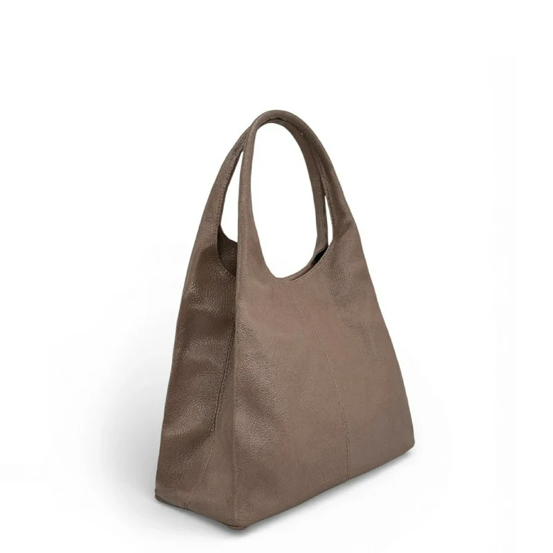 Sac porté épaule en cuir grainé BOSTON Taupe foncé