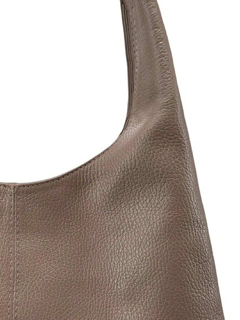 Sac porté épaule en cuir grainé BOSTON Taupe foncé