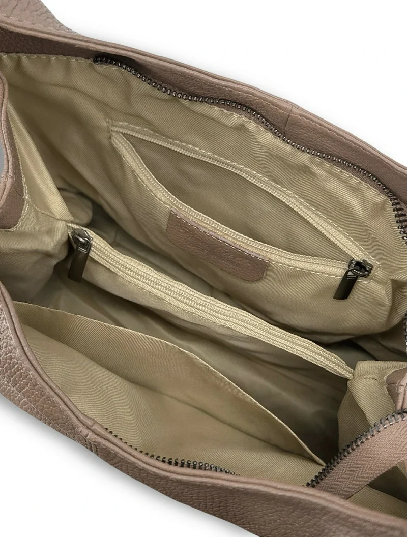 Sac porté épaule en cuir grainé BOSTON Taupe foncé