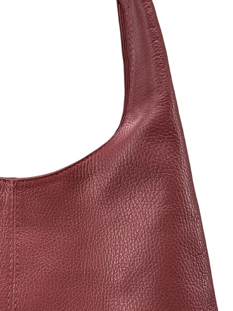 Sac porté épaule en cuir grainé BOSTON Rouge bordeaux