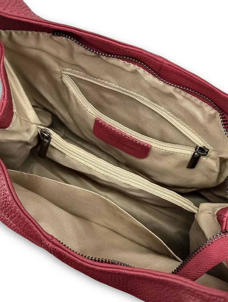 Sac porté épaule en cuir grainé BOSTON Rouge bordeaux