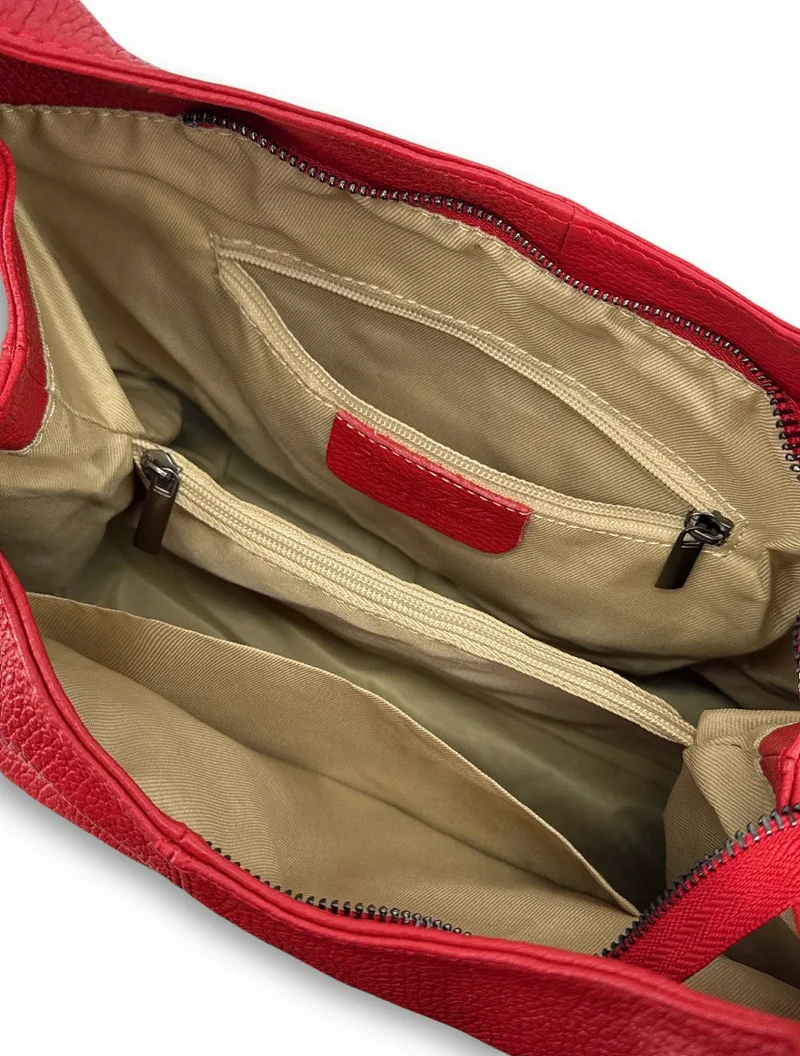 Sac porté épaule en cuir grainé BOSTON Rouge garance