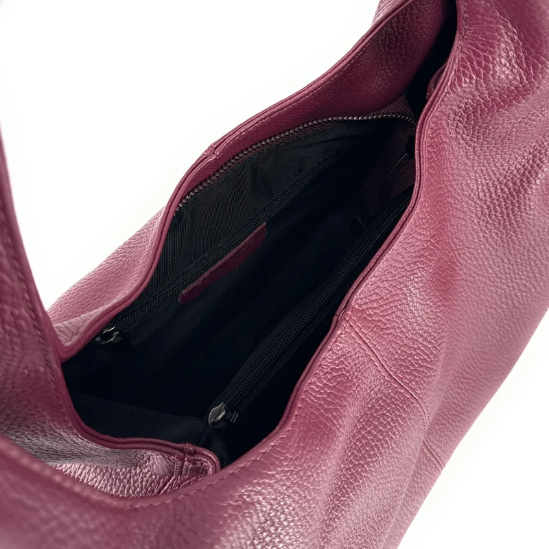 Sac porté épaule en cuir grainé BOSTON Prune