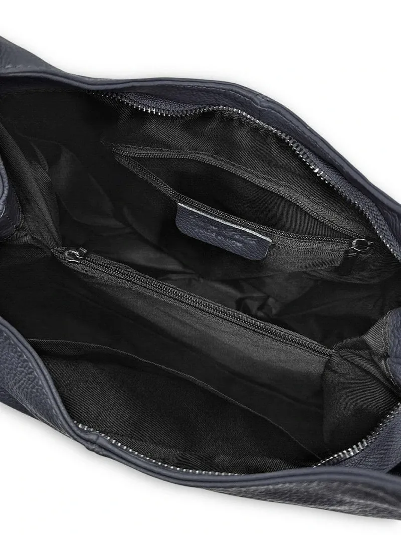Sac porté épaule en cuir grainé BOSTON Bleu marine