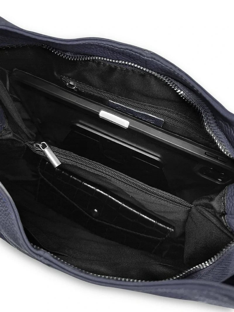 Sac porté épaule en cuir grainé BOSTON Bleu marine