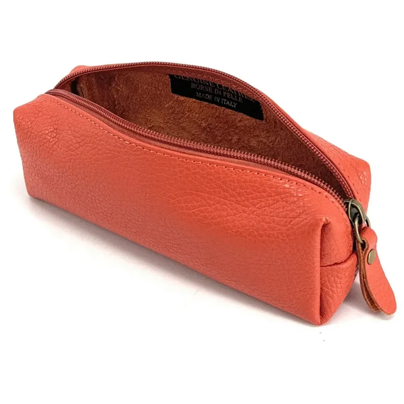 Trousse en cuir grainé TICTOC Orange mandarine