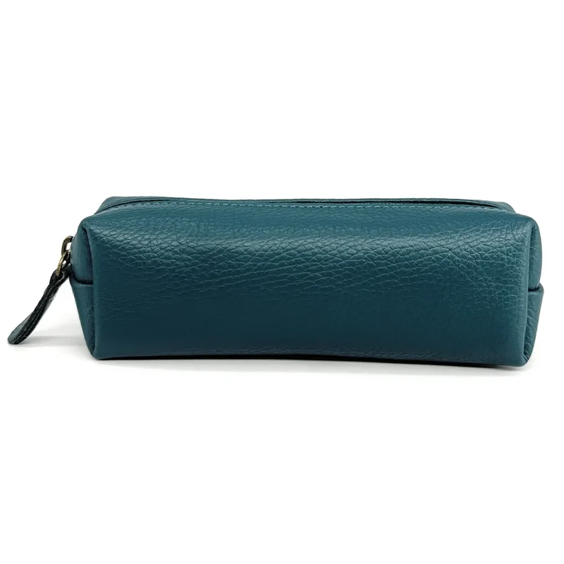 Trousse en cuir grainé TICTOC Bleu vert canard
