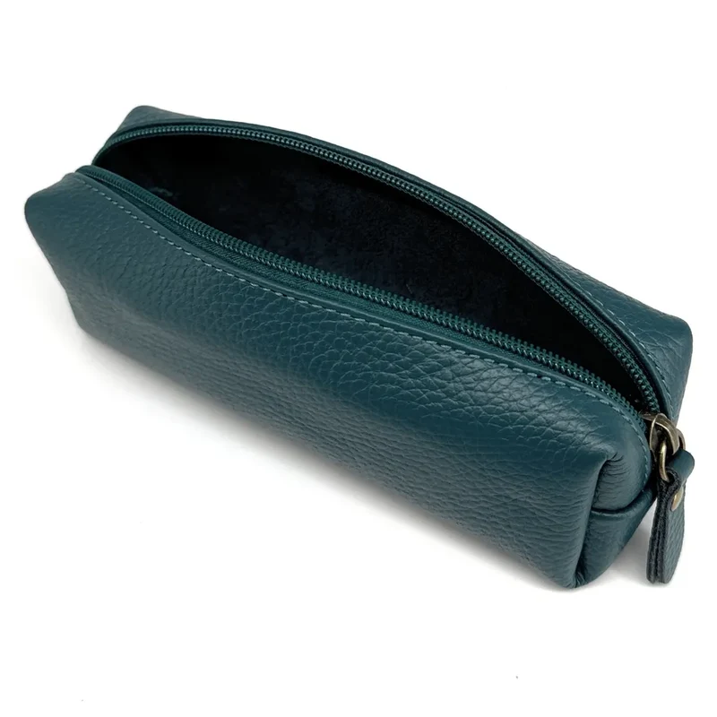 Trousse en cuir grainé TICTOC Bleu vert canard