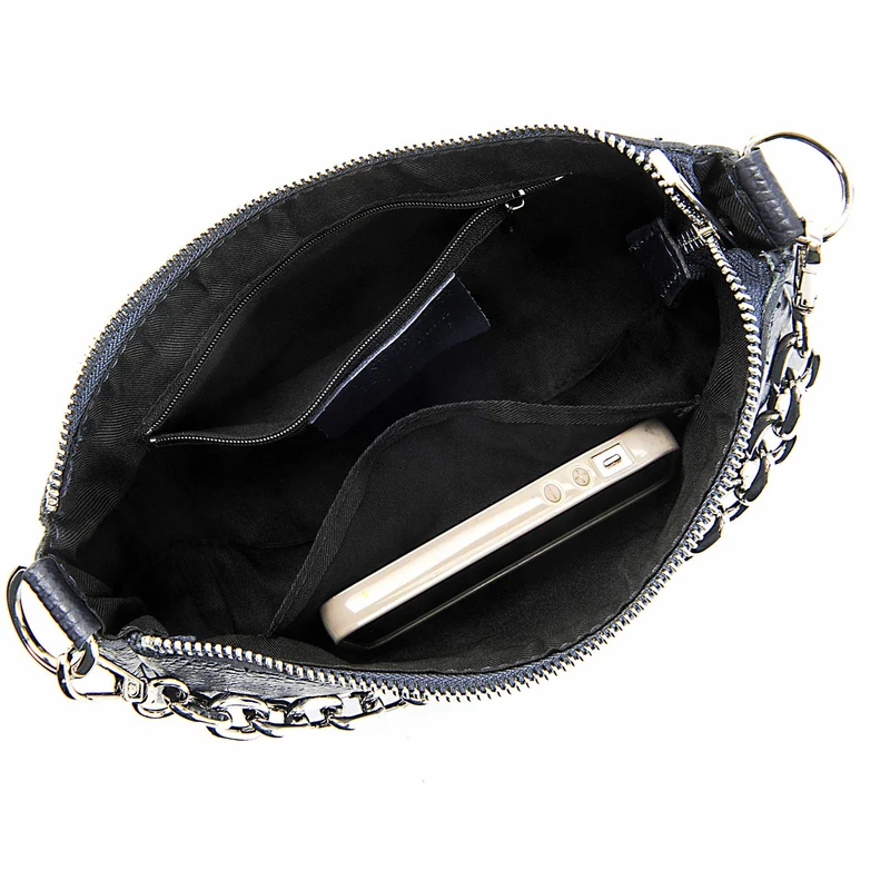Sac french stick en cuir grainé VICTORIA Bleu marine