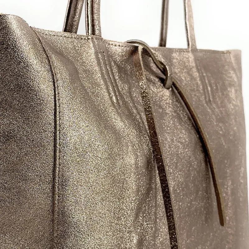 Sac cabas en cuir métallisé HOBART Champagne irisé