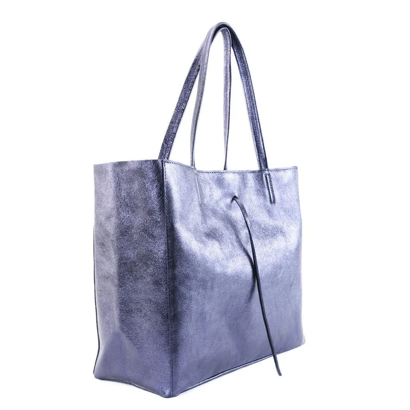 Sac cabas en cuir métallisé HOBART Bleu irisé