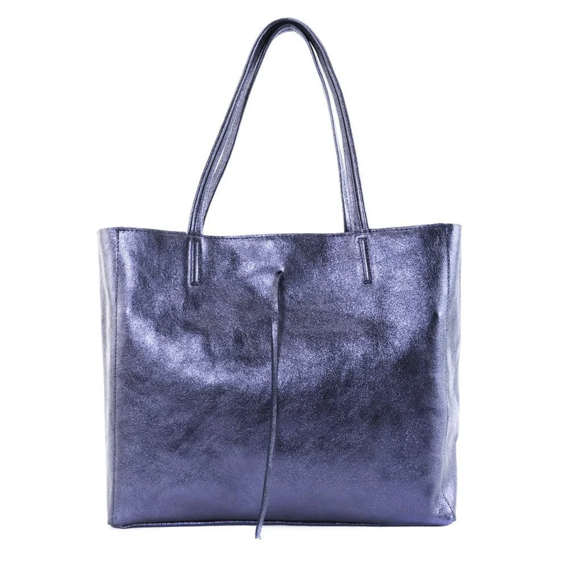 Sac cabas en cuir métallisé HOBART Bleu irisé