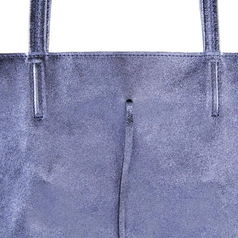 Sac cabas en cuir métallisé HOBART Bleu irisé
