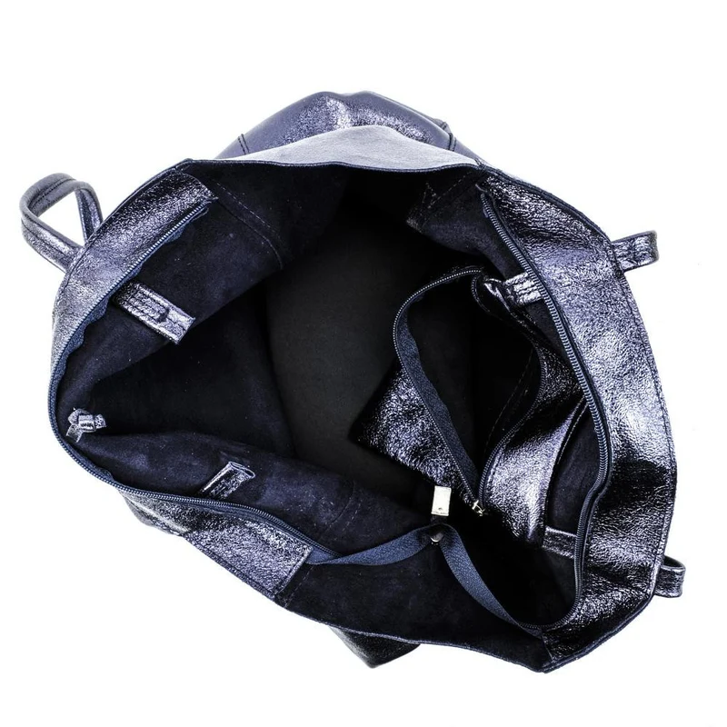 Sac cabas en cuir métallisé HOBART Bleu irisé