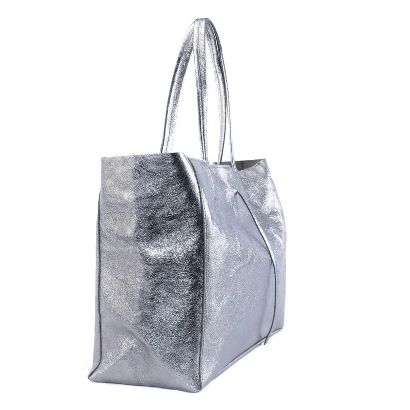 Sac cabas en cuir métallisé HOBART Argent foncé