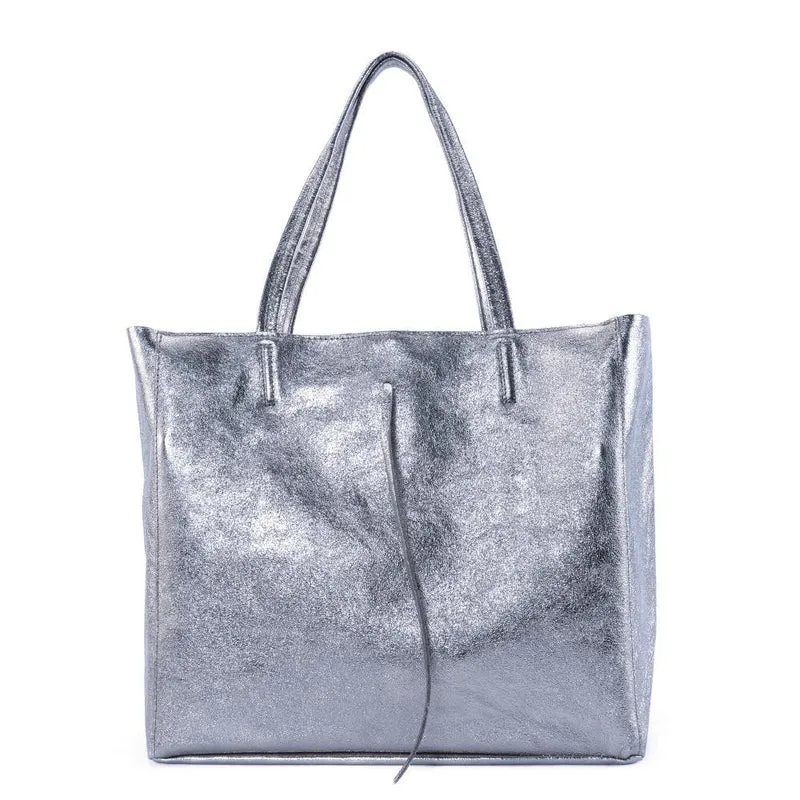 Sac cabas en cuir métallisé HOBART Argent foncé