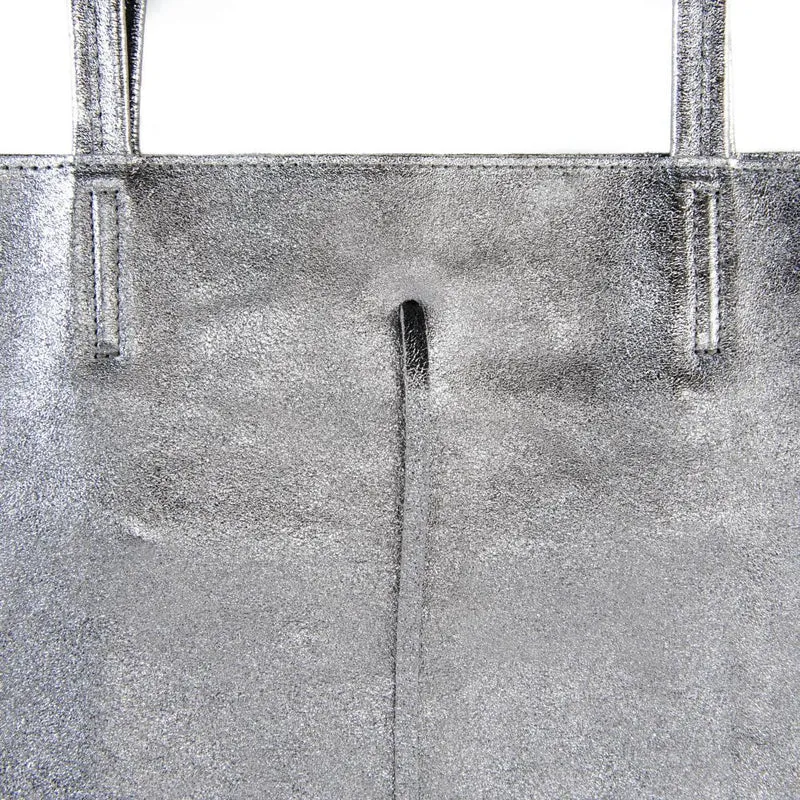 Sac cabas en cuir métallisé HOBART Argent foncé