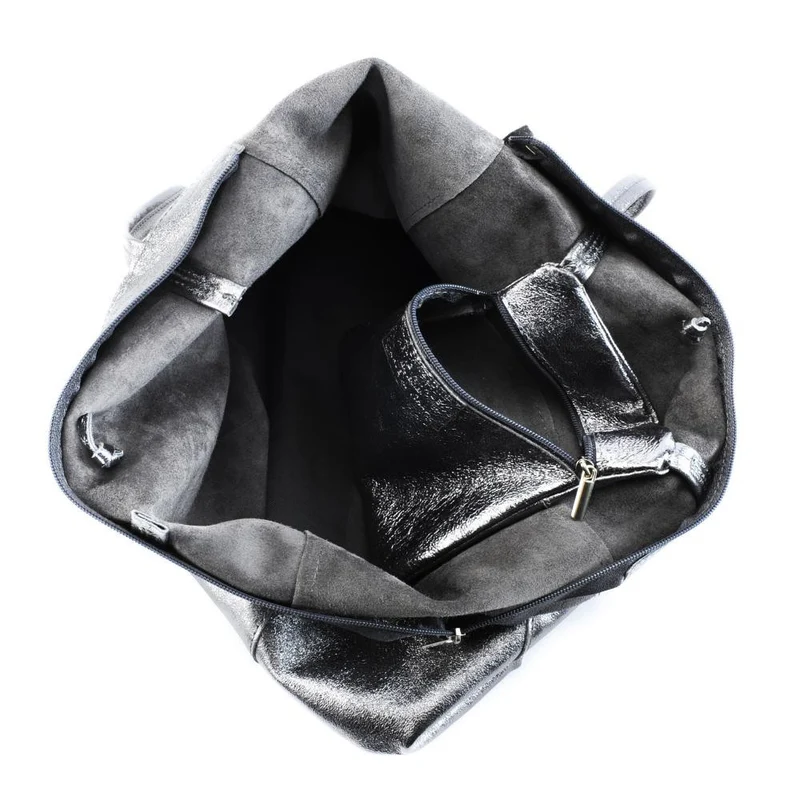 Sac cabas en cuir métallisé HOBART Argent foncé