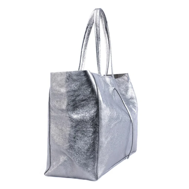 Sac cabas en cuir métallisé HOBART Argent clair