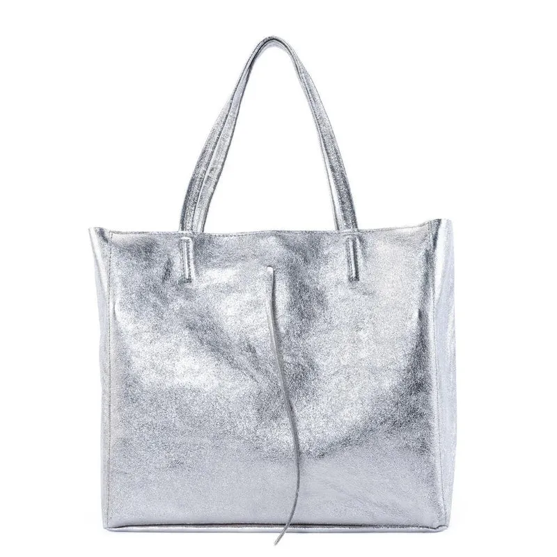 Sac cabas en cuir métallisé HOBART Argent clair