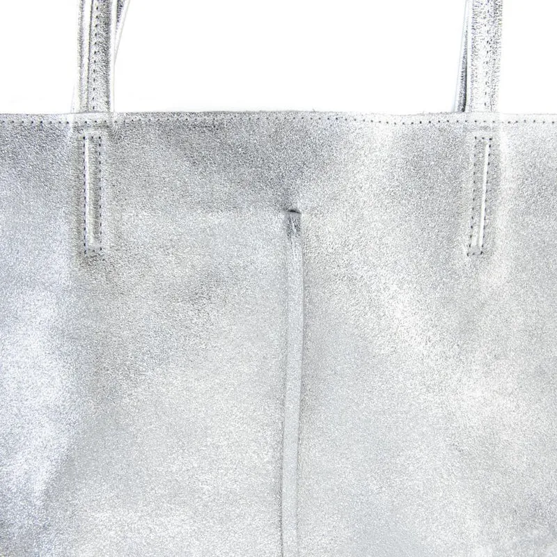 Sac cabas en cuir métallisé HOBART Argent clair