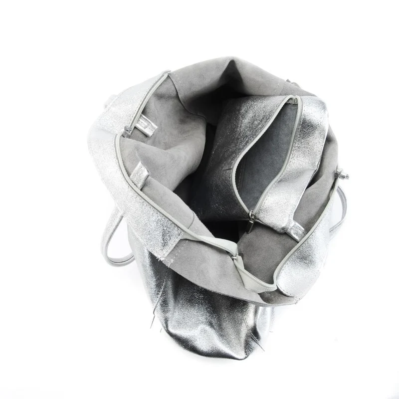 Sac cabas en cuir métallisé HOBART Argent clair