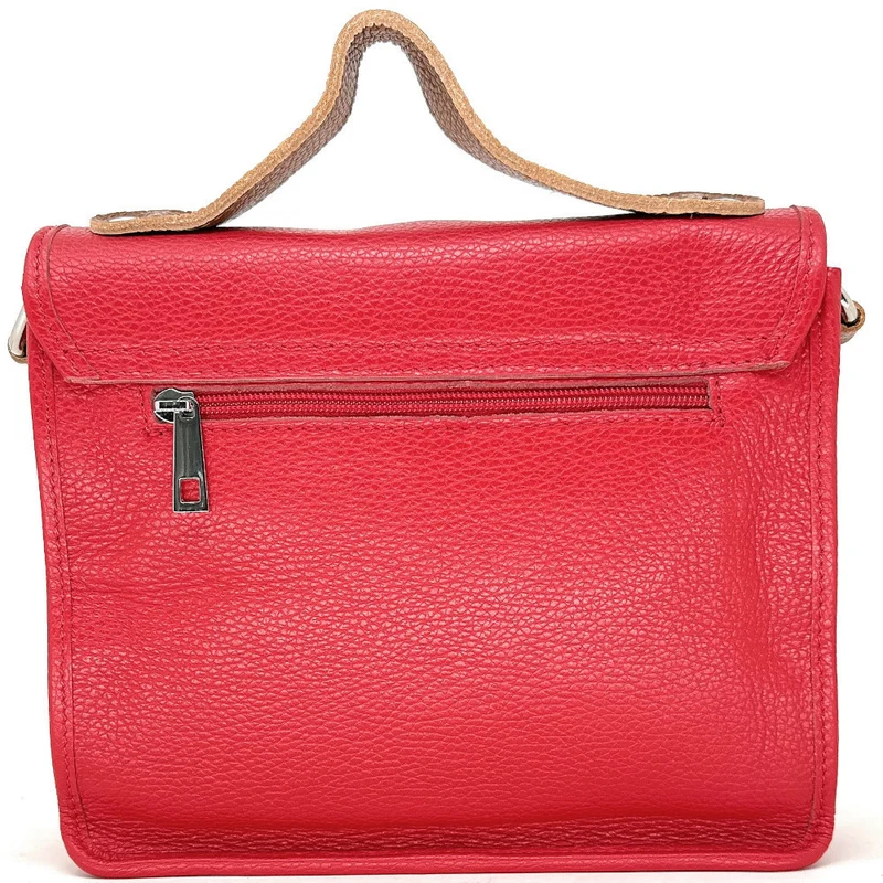 Sac cartable à bandoulière en cuir grainé et cuir irisé CORTE Rouge garance