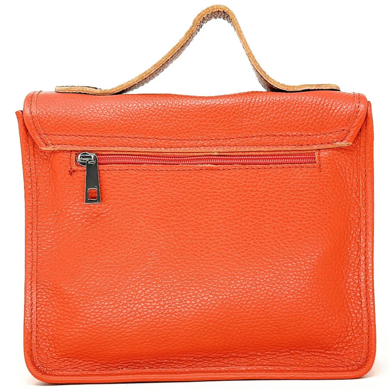 Sac cartable à bandoulière en cuir grainé et cuir irisé CORTE Mandarine