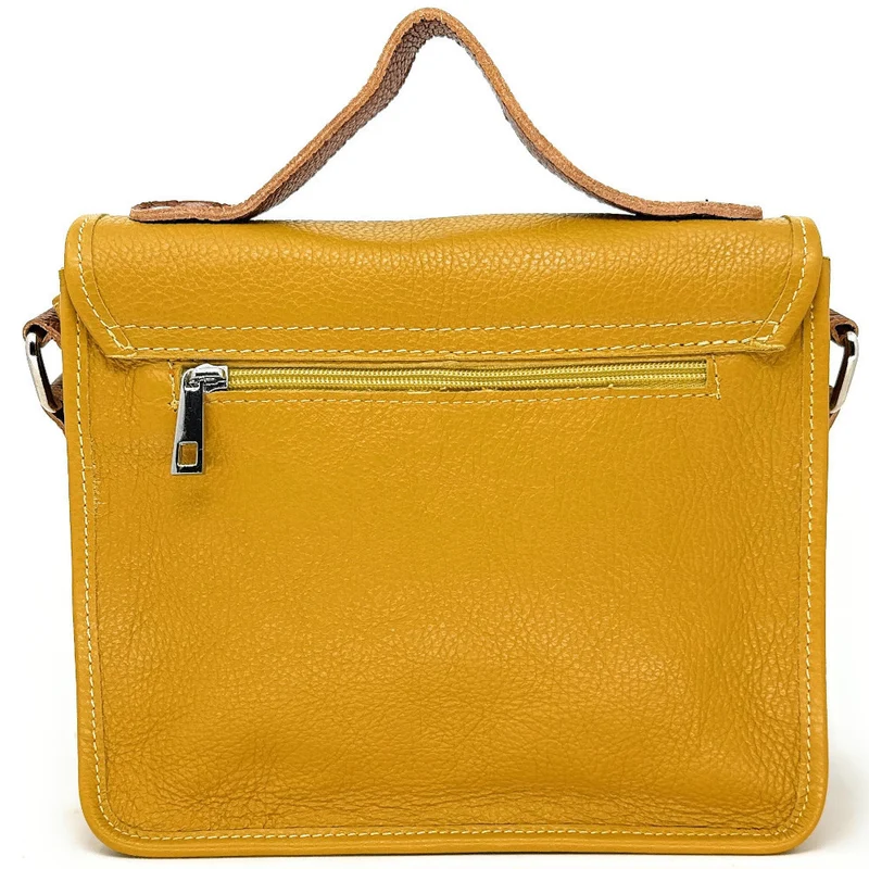 Sac cartable à bandoulière en cuir grainé et cuir irisé CORTE Jaune Moutarde