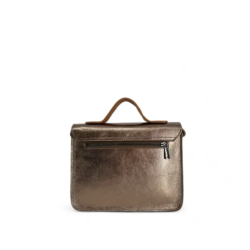 Sac cartable à bandoulière en cuir grainé et cuir irisé CORTE Champagne irisé