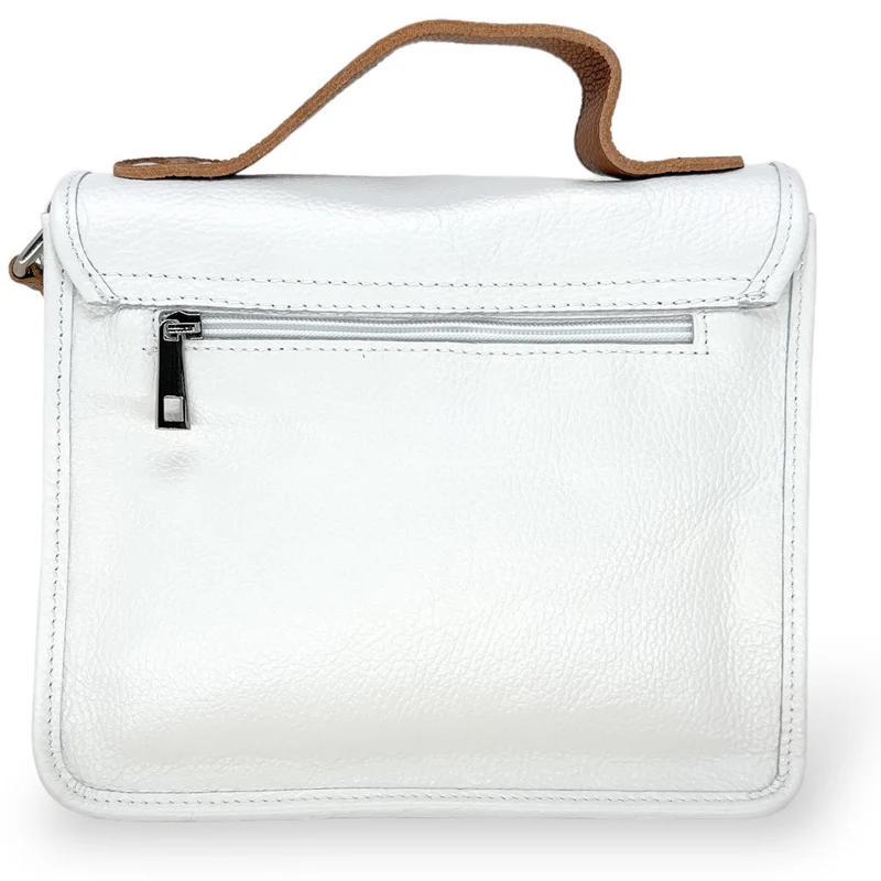 Sac cartable à bandoulière en cuir grainé et cuir irisé CORTE Blanc