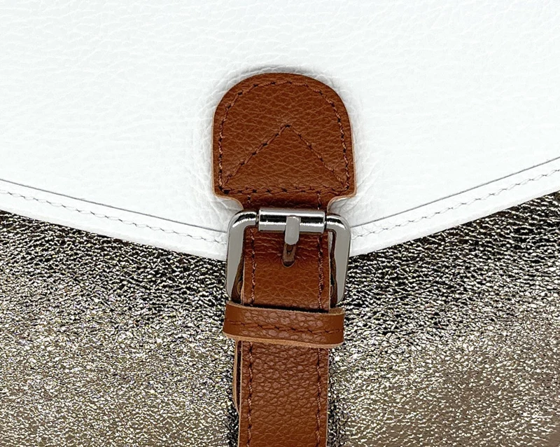 Sac cartable à bandoulière en cuir grainé et cuir irisé CORTE Blanc