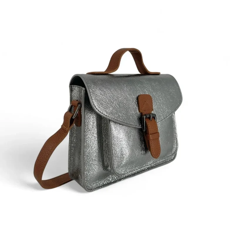 Sac cartable à bandoulière en cuir irisé CORTE Argent moyen