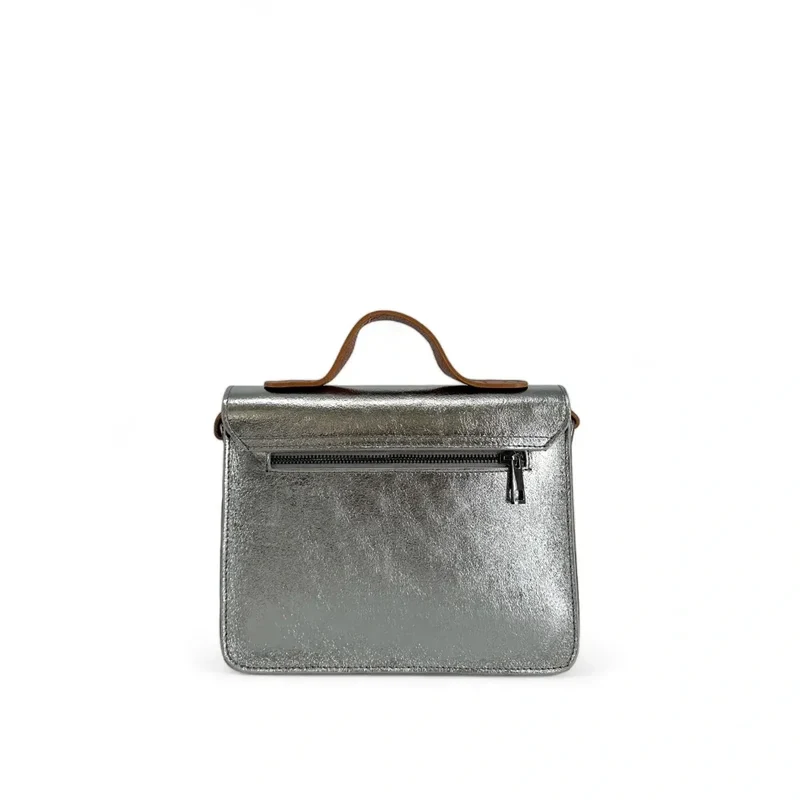 Sac cartable à bandoulière en cuir irisé CORTE Argent moyen