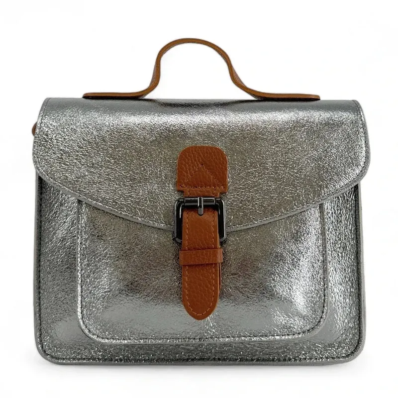 Sac cartable à bandoulière en cuir irisé CORTE Argent moyen