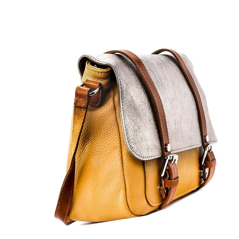 Sac bandoulière en cuir grainé et irisé BONIFACIO Camel