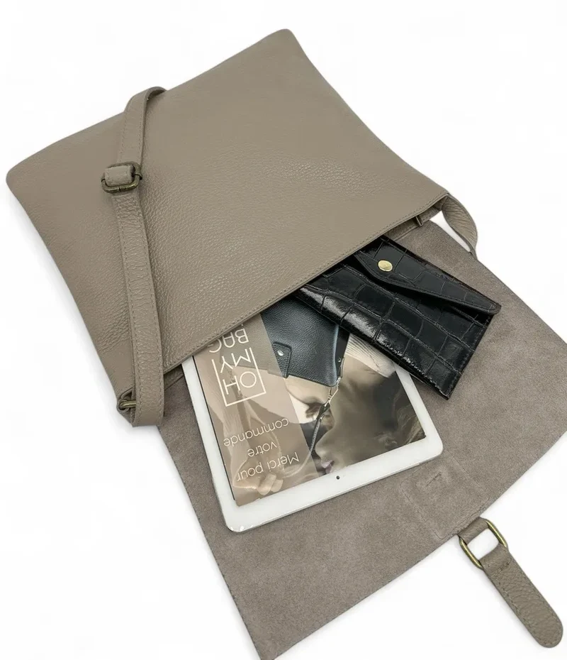 Sac bandoulière en cuir grainé COQUETTE Taupe foncé