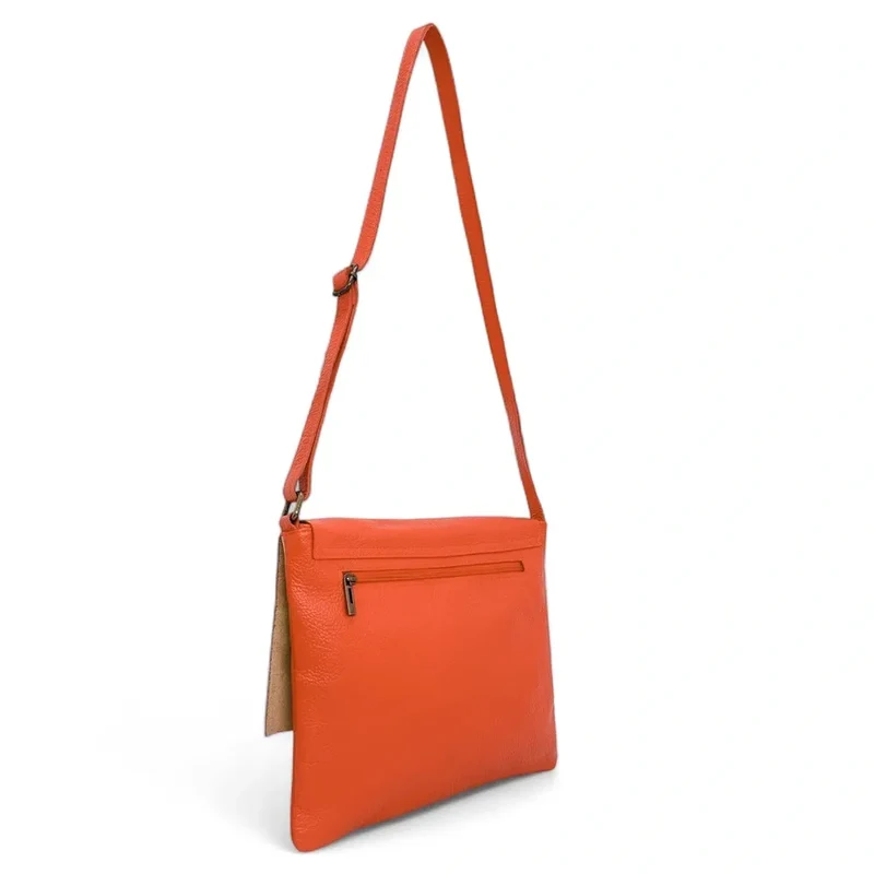 Sac bandoulière en cuir grainé COQUETTE Orange Mandarine