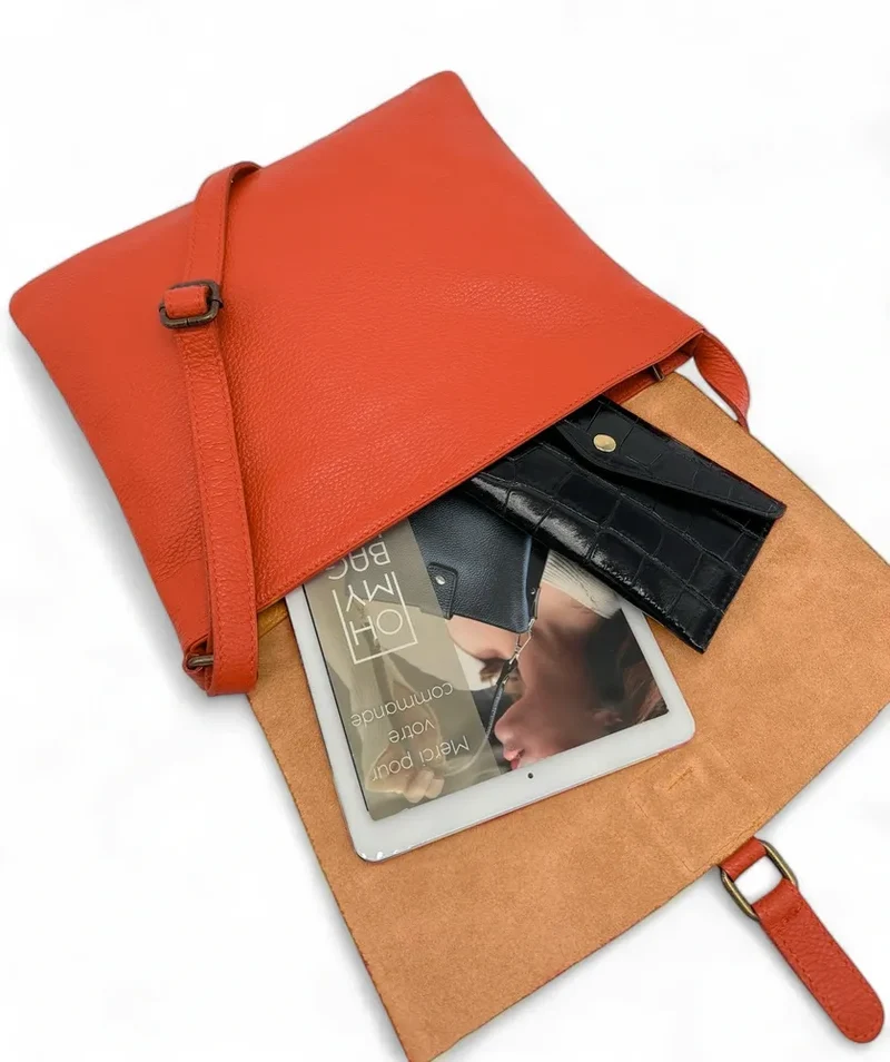 Sac bandoulière en cuir grainé COQUETTE Orange Mandarine