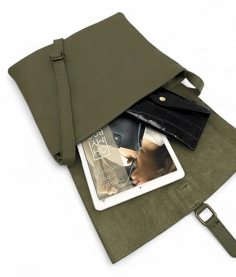 Sac bandoulière en cuir grainé COQUETTE Vert Kaki