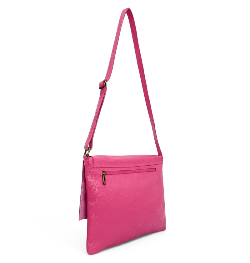 Sac bandoulière en cuir grainé COQUETTE Rose fuchsia
