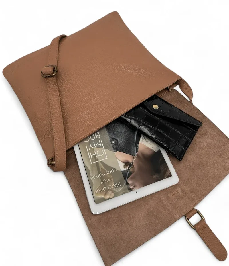 Sac bandoulière en cuir grainé COQUETTE Marron camel foncé