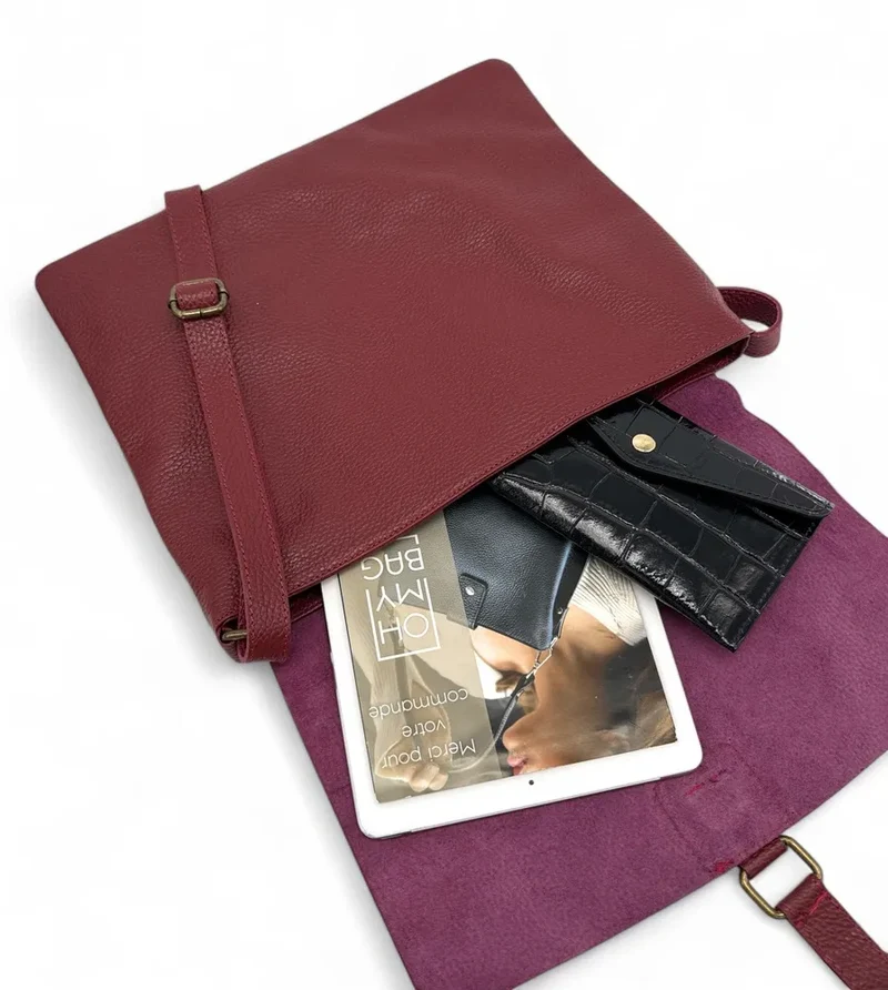 Sac bandoulière en cuir grainé COQUETTE Bordeaux