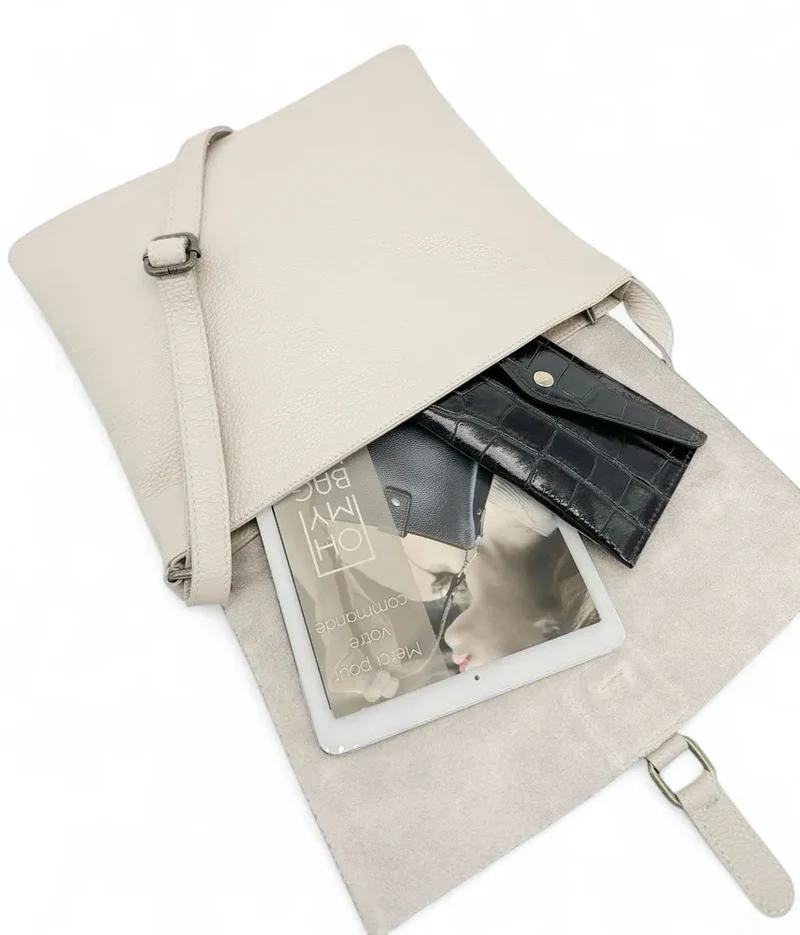 Sac bandoulière en cuir grainé COQUETTE Beige crème