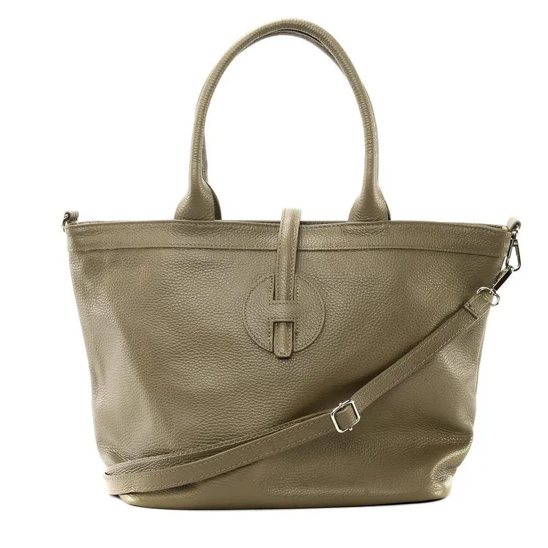 Sac cabas en cuir grainé INNOCENT Taupe foncé